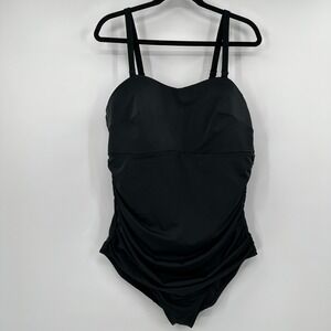 Lane Bryant Plus Size 22 Black Ruched One Piece Swimsuit No Wire Slimming Beach